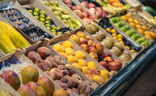 Variety of fresh fruits and vegetables on the market in Barcelona, Spain