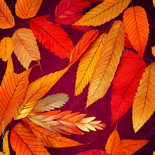 Varied leaves vector abstract background  autumn foliage as graphic design. red orange yellow dry autumn leaves. Floral