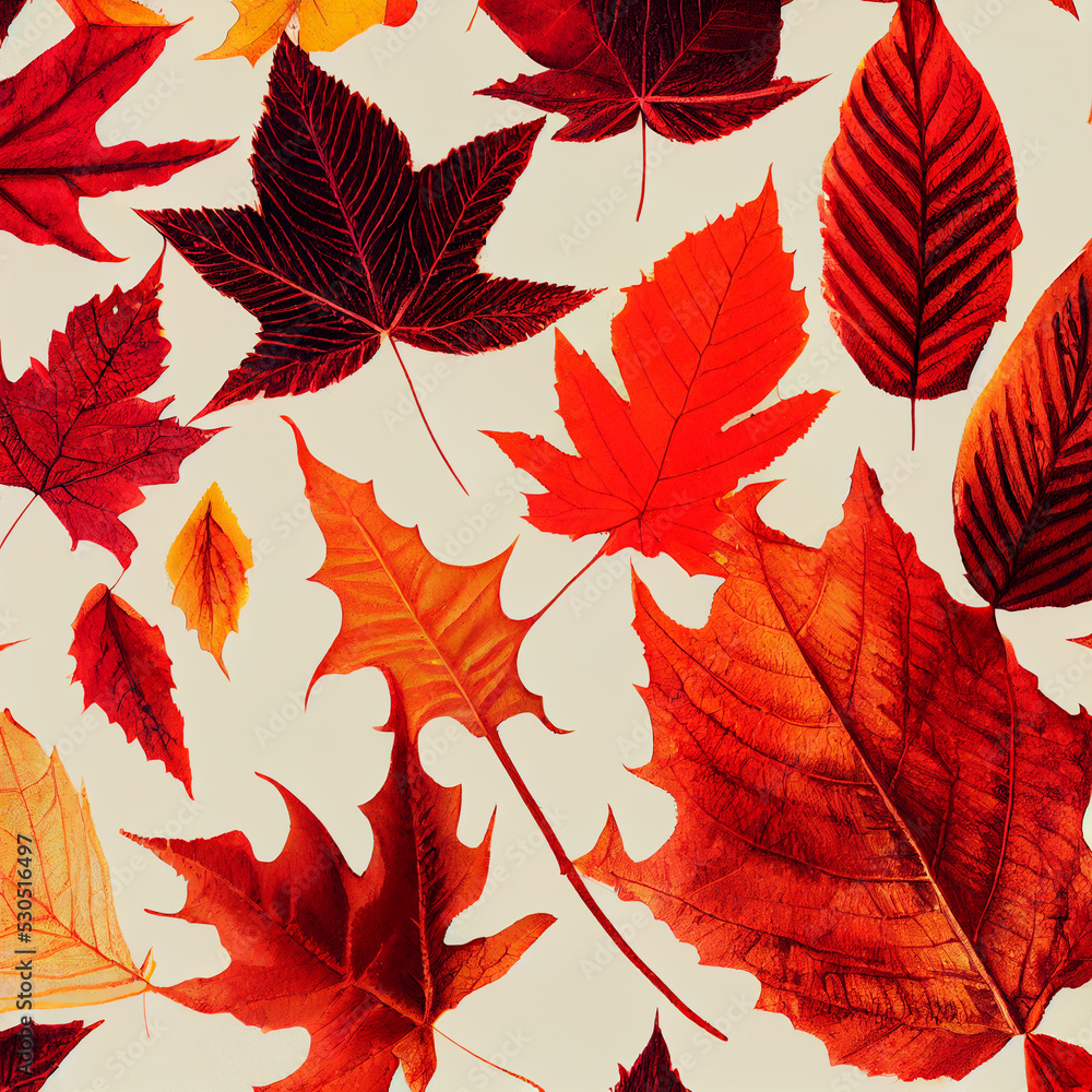 Fototapeta premium Varied leaves vector abstract background, autumn foliage as graphic design. red orange yellow dry autumn leaves. Floral