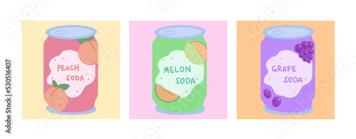 Set of cute hand-drawn soda cans