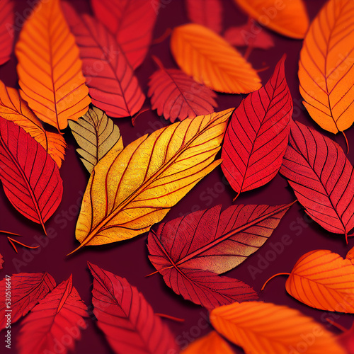 Varied leaves vector abstract background  autumn foliage as graphic design. red orange yellow dry autumn leaves. Floral