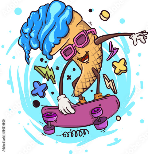 funky ice cream skate cartoon style vector illustration
