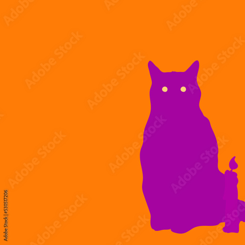 Purple Cat and Candle  Halloween holiday print
