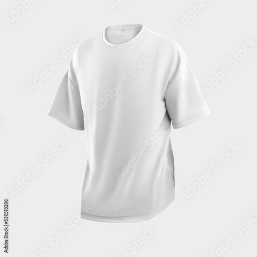 Oversized white t-shirt template 3D rendering, men's, women's cotton apparel close-up, for design, branding, advertising.