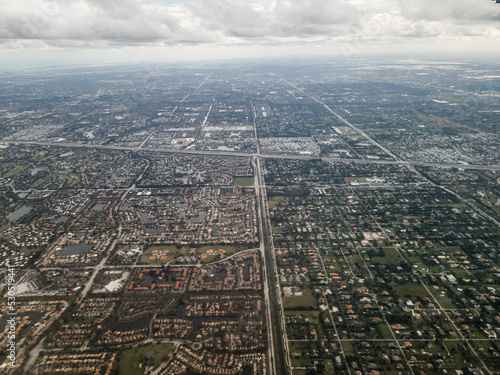 Aerial of the Florida suburbs taken from an airplane