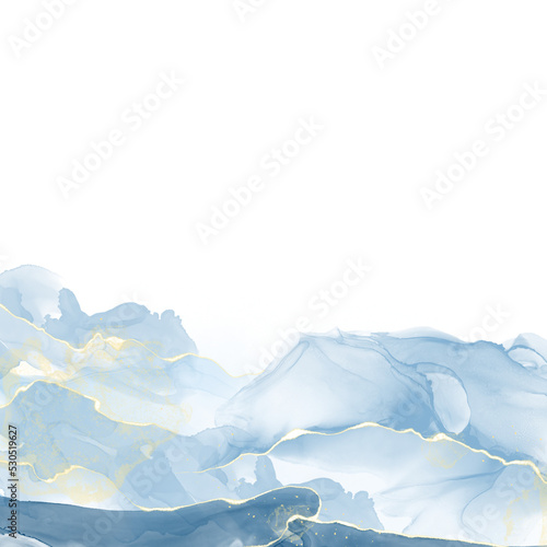 Abstract marble texture overlay. Liquid ink texture background. Blue and Yellow mineral texture border in PNG © ArtPavo