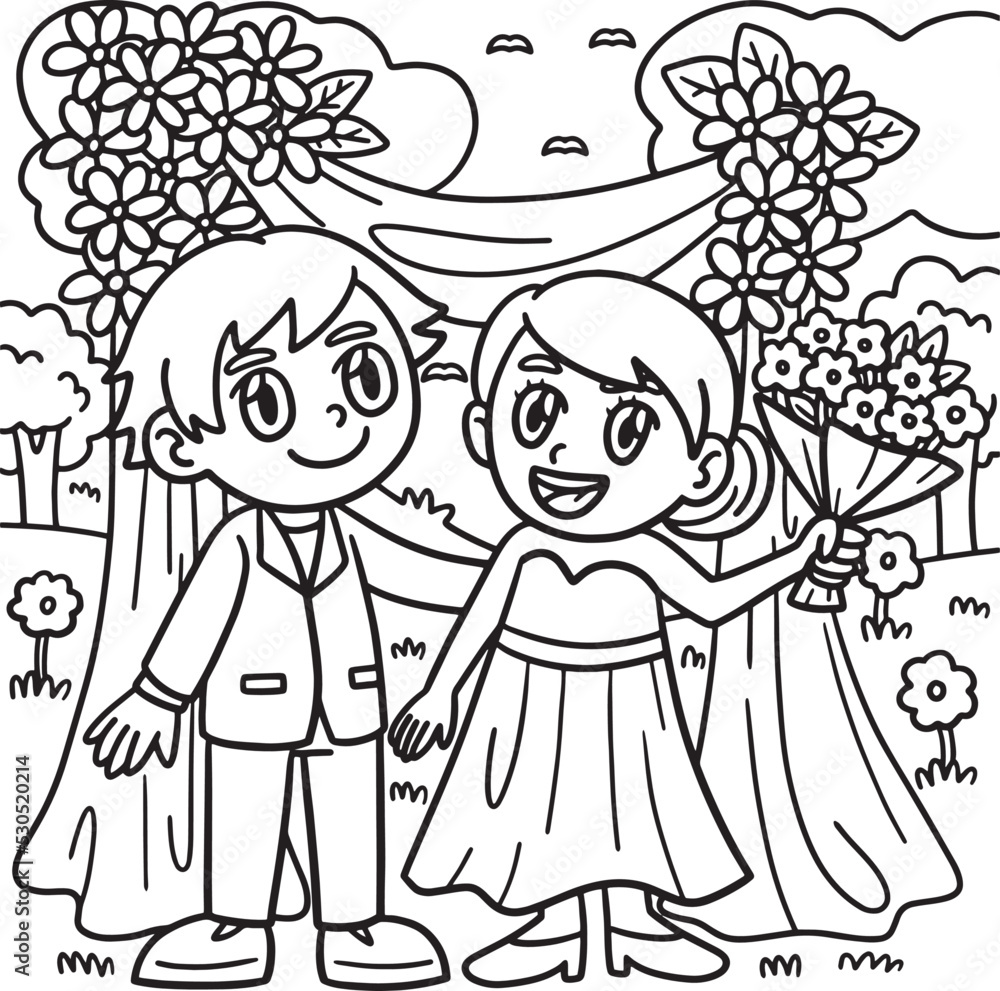 Fototapeta premium Wedding Groom And Bride Coloring Page for Kids