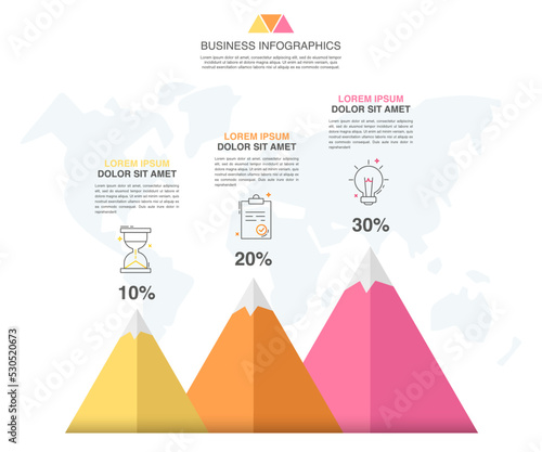 Vector mountain Infographic. Business flat template for three step finance concept. Ilustration and vision layout