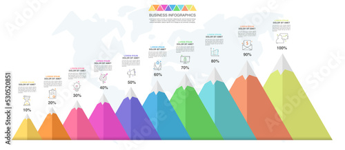 Vector mountain Infographic. Business flat template for ten step finance concept. Ilustration and vision layout