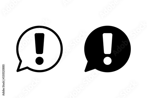 Exclamation mark in speech bubble, Exclamation mark icon. Hazard warning, warn vector symbol.