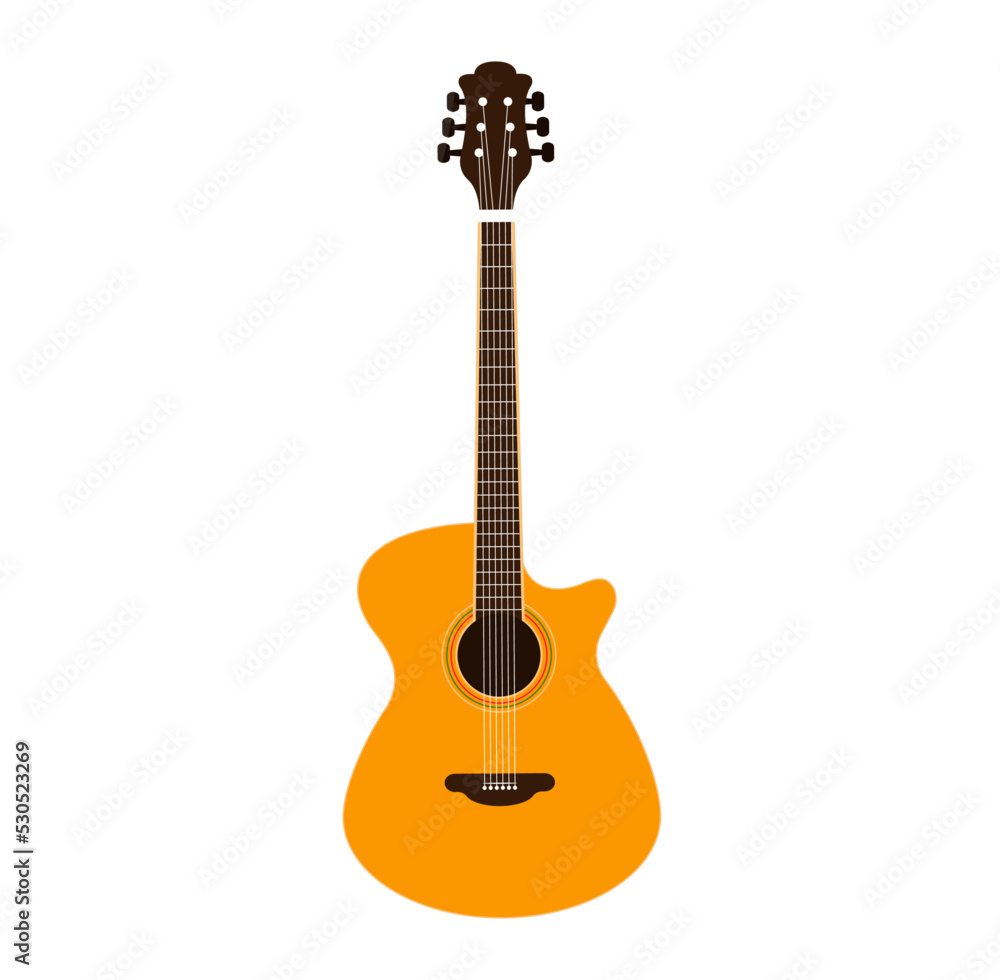 Obraz premium Acoustic guitar isolated. Musical instrument. Flat vector illustration.