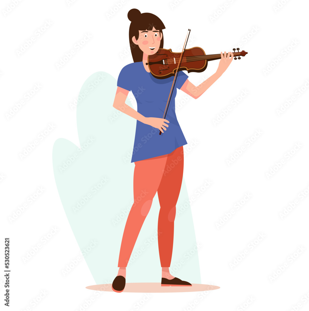 Girl playing a violin. Violin player. Violinist flat vector ...