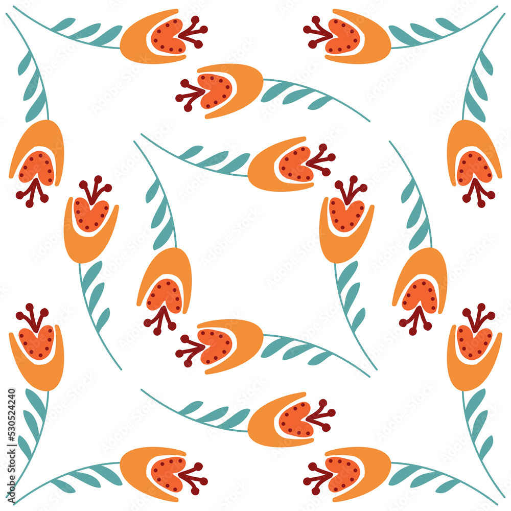 Fototapeta premium Bluebell flower pattern on white background seamless pattern for design, campanula flower blossom, vector illustration