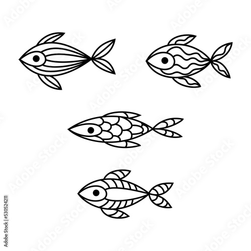 Abstract linear fish in doodle style on a white background.