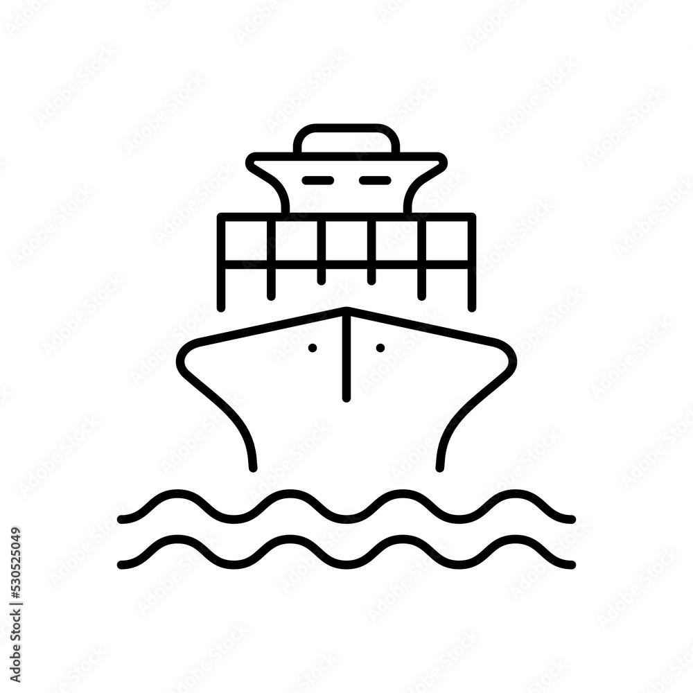 Sea Boat Vessel Line Icon. Freight Marine Container Delivery Linear Pictogram. Cargo Ship Delivery Black Outline Icon. Big Cruise Yacht Shipping. Editable Stroke. Isolated Vector Illustration Sea Boat Vessel Line Icon. Freight Marine Container Delivery Linear Pictogram. Cargo Ship Delivery Black Outline Icon. Big Cruise Yacht Shipping. Editable Stroke. Isolated Vector Illustration