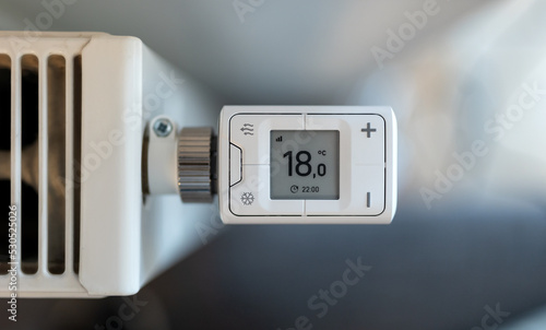 Close-up of smart heating thermostat photo