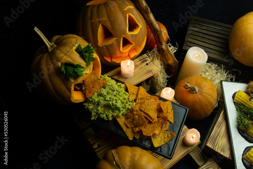 Fotografie Halloween buffet, decoration and food for Halloween