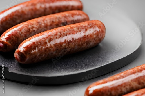 Obraz na plátně Closeup shot of delicious meaty sausages on a plate