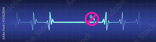 Quit smoking sign concept with ekg ecg heartbeat monitor design. Smoking causes heart disease vector illustration with cigarette and heartbeat monitor design.
