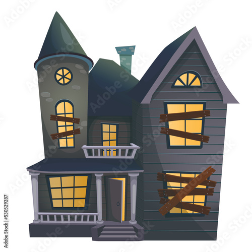 Halloween haunted house isolated on white background. Vector illustration.