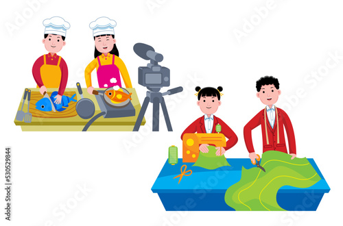 Set of professions characters and objects in flat design style