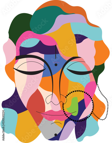 Vector of a woman's face wearing a nose piercing full of colors