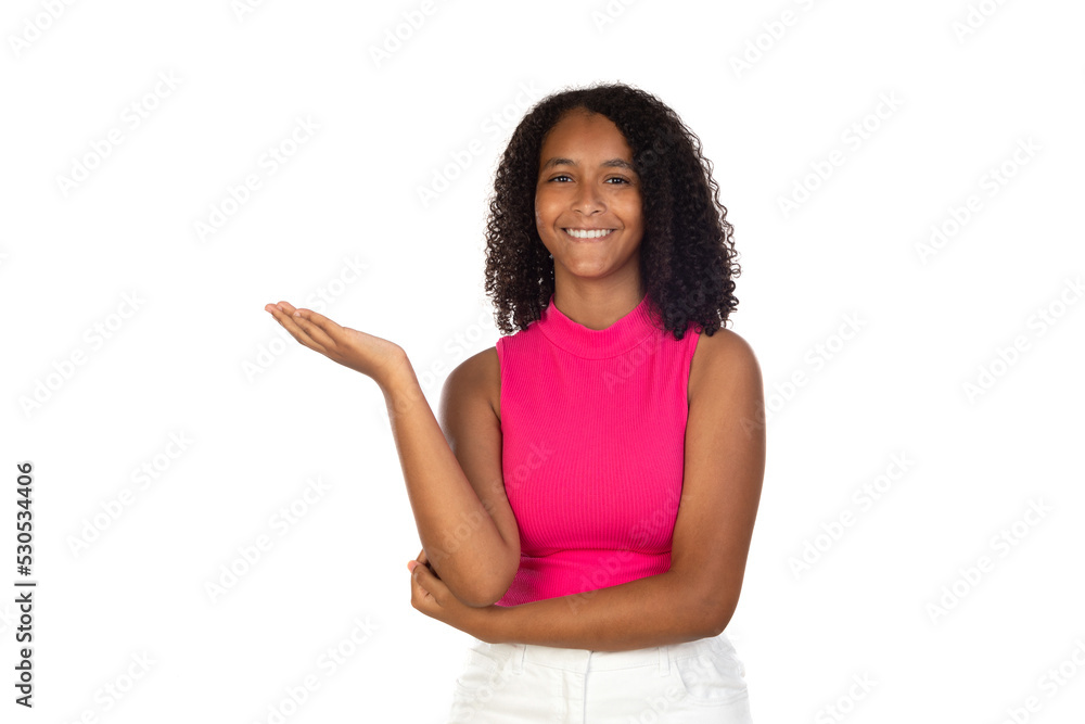 Attractive girl showing something with her hand Attractive girl showing something with her hand