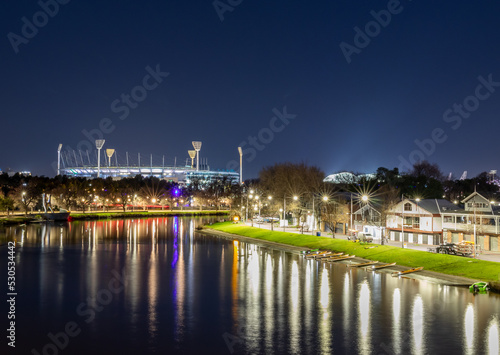 Night Time View of the MCG (Melbourne Cricket Ground) from Princess Bridge. Melbourne Victoria