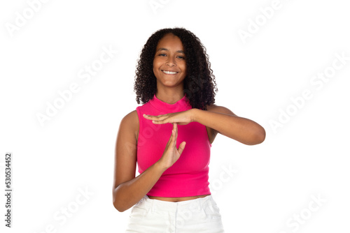 Young african american woman showing a timeout gesture photo