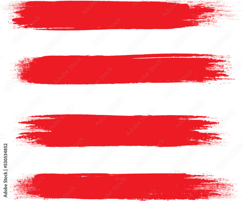 Obraz premium Red brush stroke set isolated on background. Collection of trendy brush stroke vector for red ink paint, grunge backdrop, dirt banner, watercolor design and dirty texture. Brush stroke vector