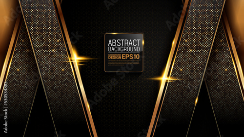 black gold background, luxury image abstract, straight lines overlap layer shadow gradients space composition, 3840 x 2160 monitor size for banner, flyer cover layout, template design