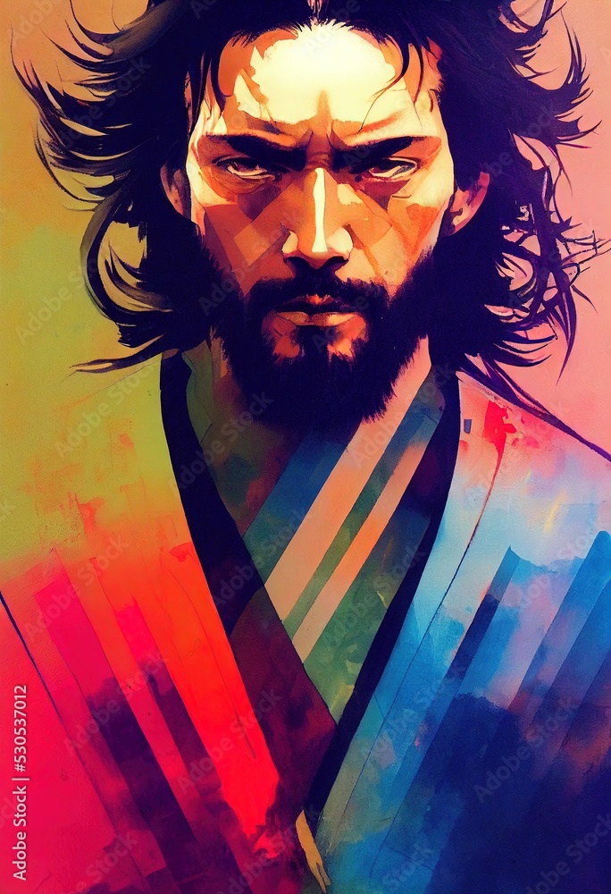 Portrait peint de Jesus avec des couleurs vive Portrait peint de Jesus avec des couleurs vive