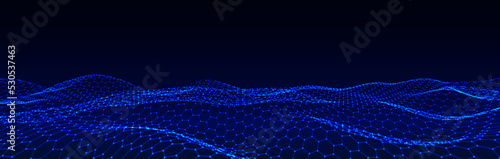 Digital technology wave. Dark cyberspace with blue motion dots and lines. Vector futuristic digital background. Big data analytics. © Mykola