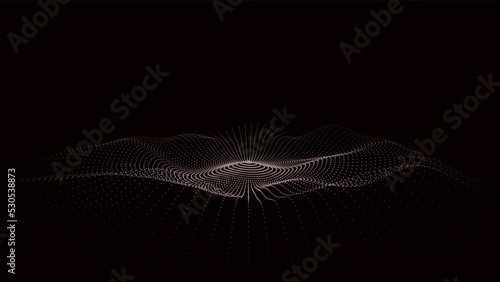 Abstract music sound wave. Dark cyberspace with moving particles. Vector futuristic circle wave with digital database. Big data analytics.