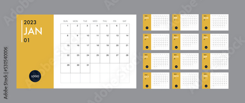 Calendar template for 2023 year. Planner vector diary in a minimalist style. Corporate and business calendar template. Day planner for records throughout the year. Week start on Sunday