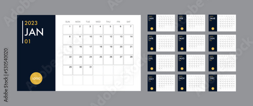 Calendar template for 2023 year. Planner vector diary in a minimalist style. Corporate and business calendar template. Day planner for records throughout the year. Week start on Sunday