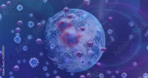 Wallpaper Mural Image of coronavirus moving around globe on digital interface Torontodigital.ca