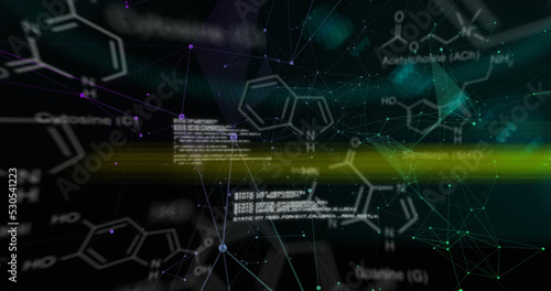 Image of chemical formulas and scientific data on black background