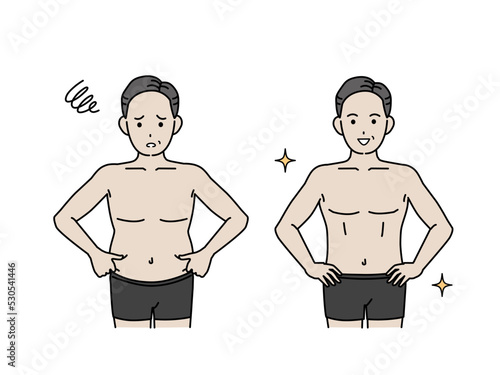 中年男性のウエストの変化　お腹　贅肉　中年太り　ダイエット　イラスト