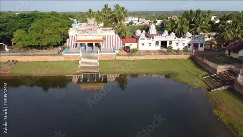 Aerial view of a rustic village at the lake photo