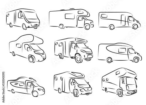 9 Wohnmobil Zeichnungen Vektor Grafik | Caravan Drawning Vector Graphic