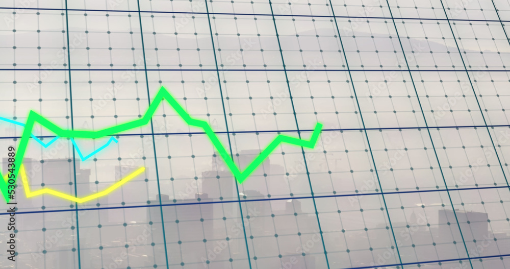 Naklejka premium Image of financial data processing over green background