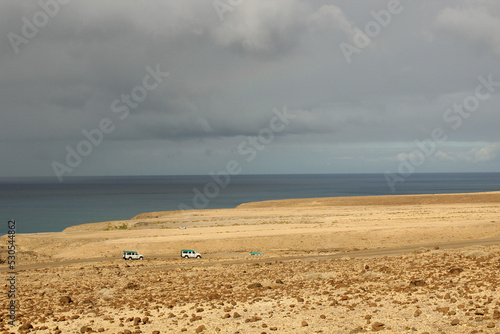 Road on the coast of the Atlantic Ocean, Canary Islands. Fuerteventura island, Spain