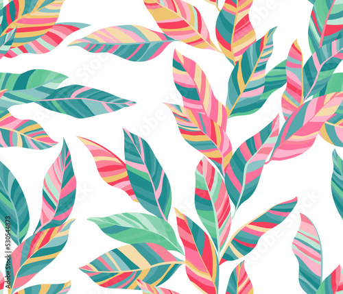 Striped leaves tree branches vector seamless pattern summer fasion textile pr...