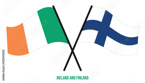 Ireland and Finland Flags Crossed And Waving Flat Style. Official Proportion. Correct Colors.