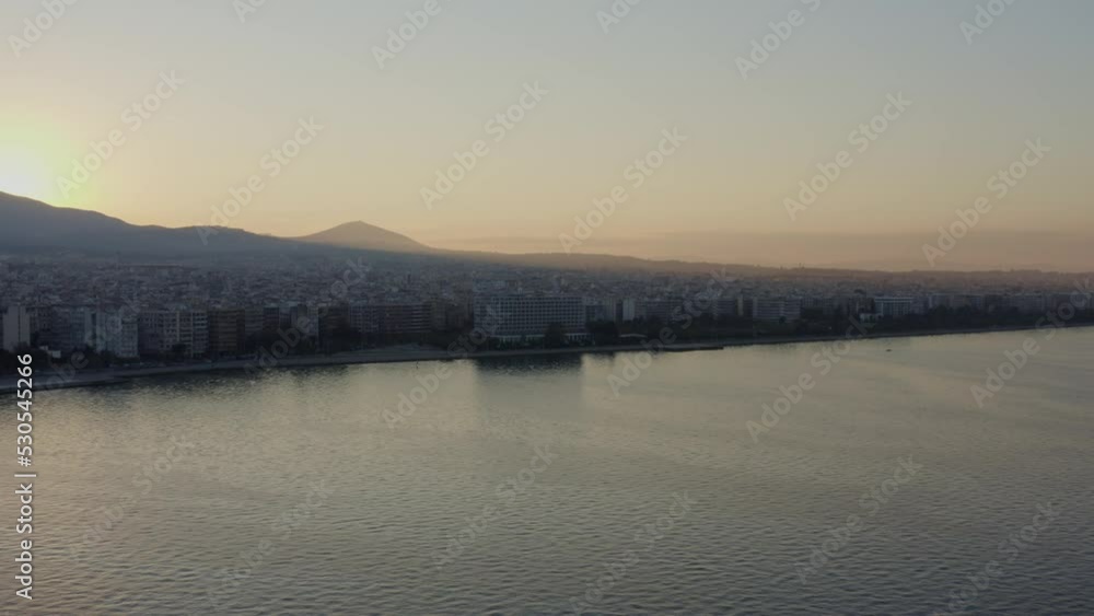 Aerial - General shot of Eastern Thessalonki at dawn Aerial - General shot of Eastern Thessalonki at dawn
