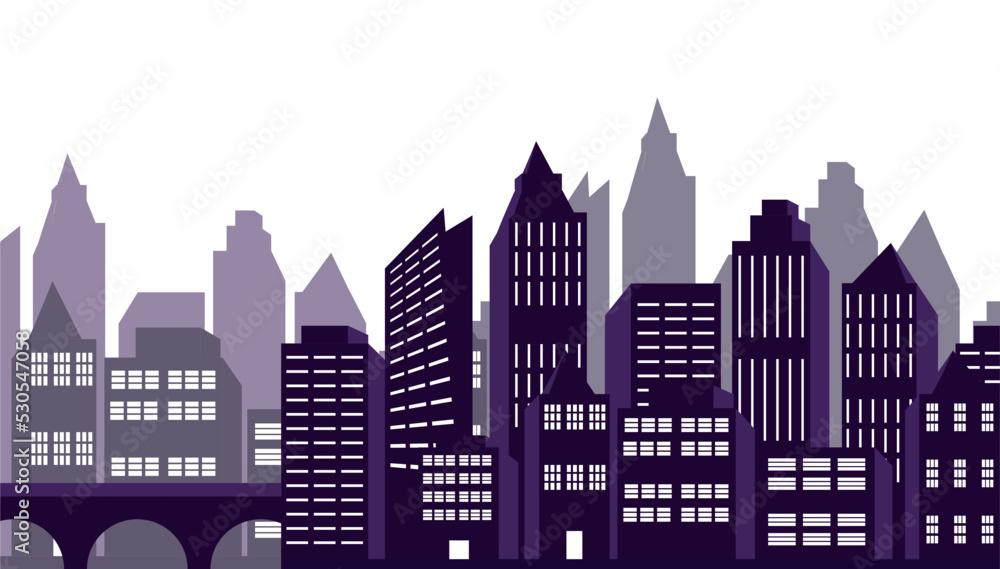 Big city skyline. Skyscrapers silhouettes. Flat, bright vector.