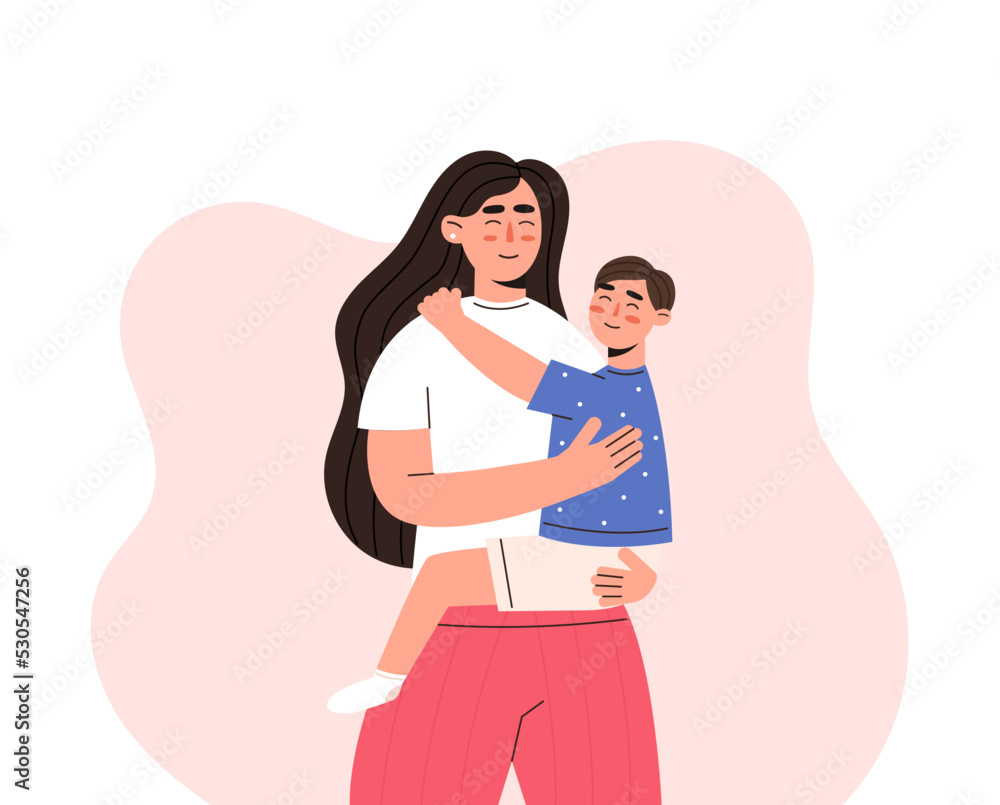 Obraz premium Mom hugs her son with love