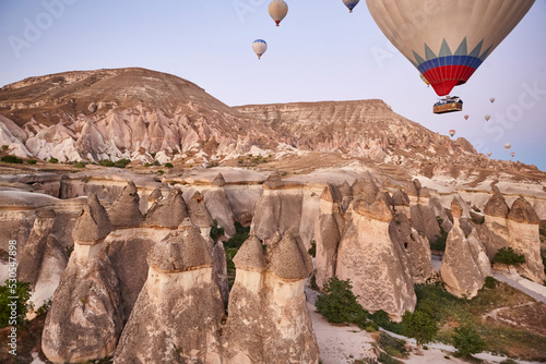 Balloons in rose valley, Cappadocia. Flights in Goreme. Turkey