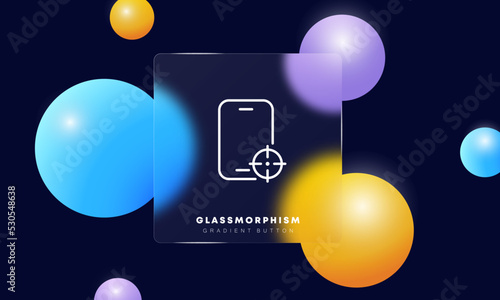Phone with aim line icon. Cursor, target audience, data analysis, targeting, goal, targetologist, achieve, achievement, planning. Business concept. Glassmorphism style. Vector line icon for Business